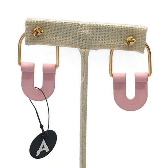 Alaya Basel U-Shape Drop Earrings Pink & Gold NWT - Picture 5 of 6